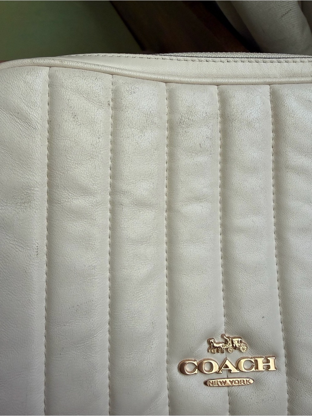 Coach Quilted Ivory Leather Crossbody with Gold Hardware - Picture 6 of 8